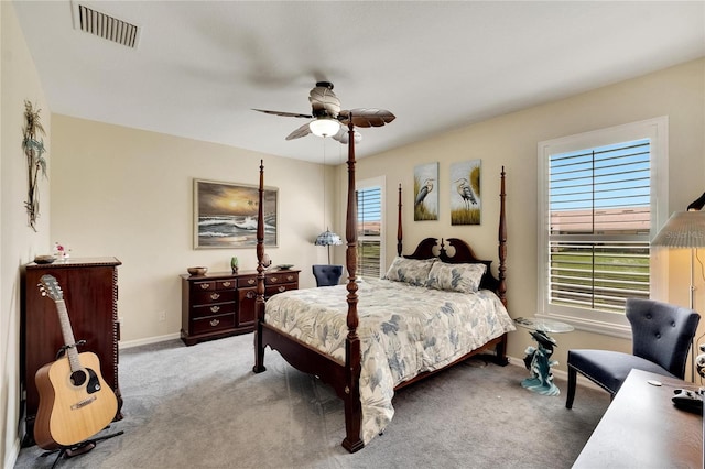 bedroom with carpet flooring and ceiling fan