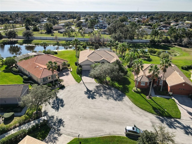 aerial view featuring a water view