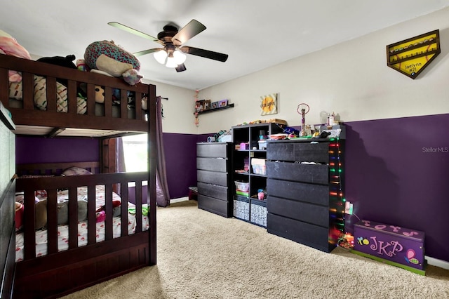 bedroom featuring carpet floors and ceiling fan