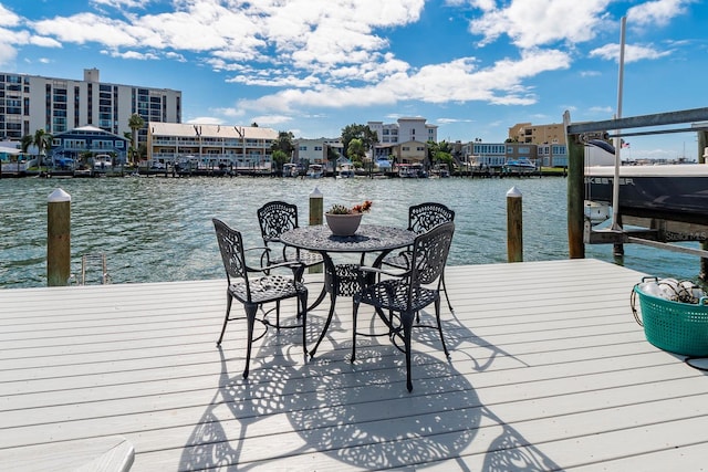 view of dock with a water view