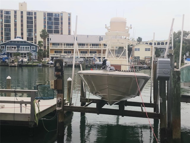 view of dock with a water view