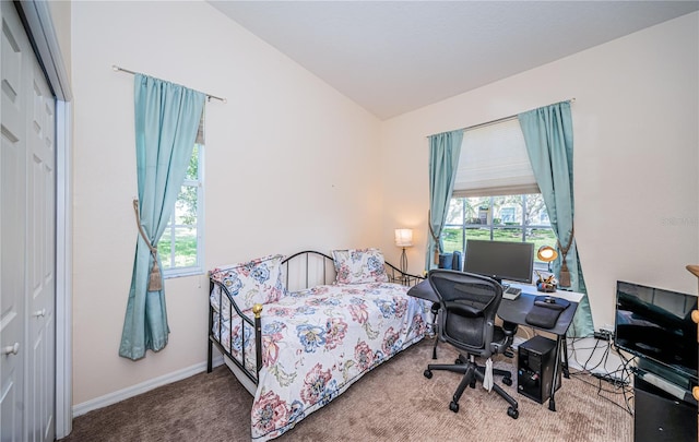 bedroom with carpet floors and a closet