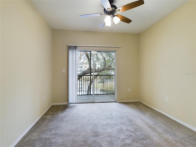 unfurnished room featuring carpet flooring and ceiling fan