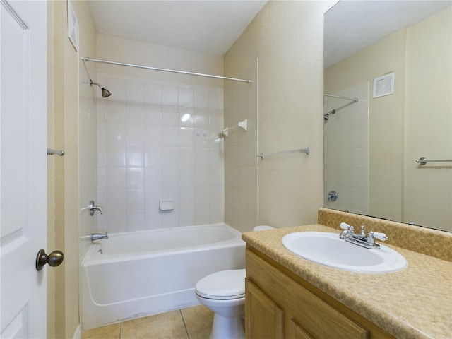 full bathroom featuring tile patterned flooring, vanity, toilet, and tub / shower combination