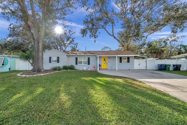 single story home featuring a front yard