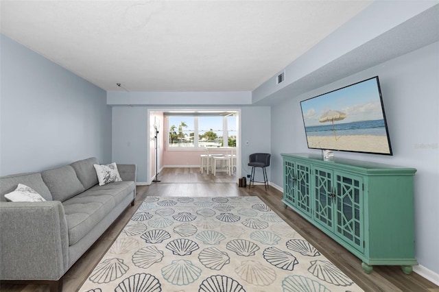 living room with hardwood / wood-style floors