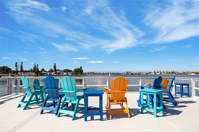 view of patio featuring a water view