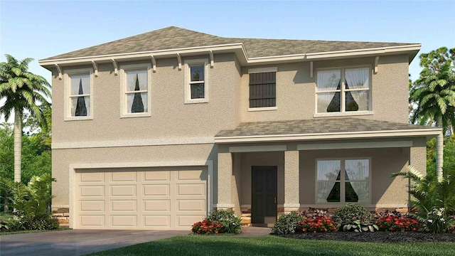 view of front of property with covered porch and a garage