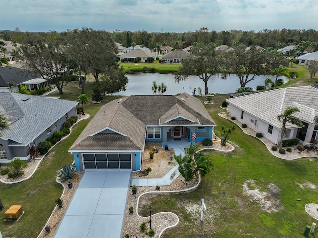 bird's eye view featuring a water view