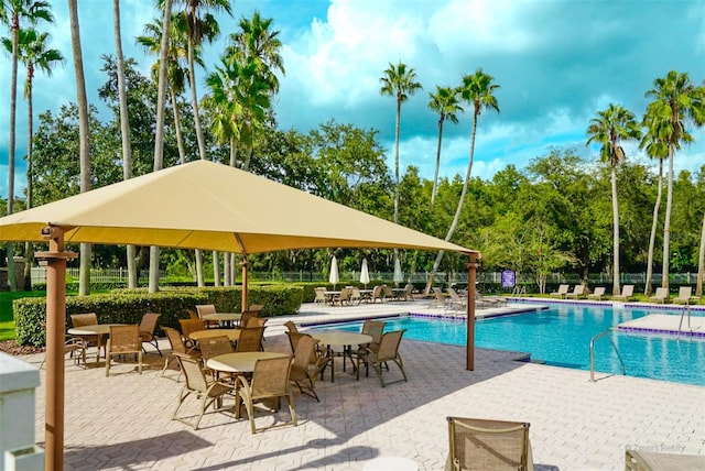 view of swimming pool featuring a patio