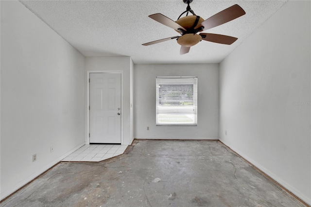 empty room featuring a textured ceiling and ceiling fan