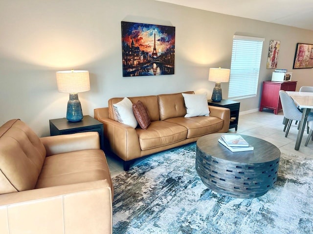 living room featuring light tile patterned flooring