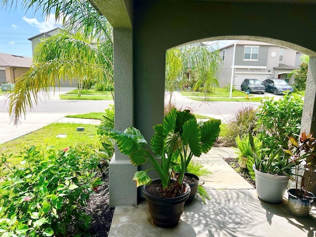 view of yard featuring a garage