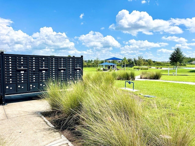 view of community with a lawn and mail boxes