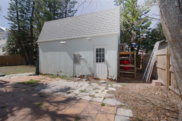 view of outbuilding featuring an outbuilding and a fenced backyard