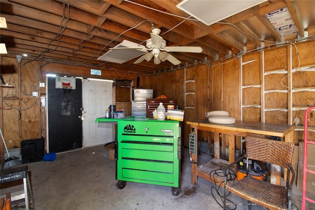 interior space with a ceiling fan