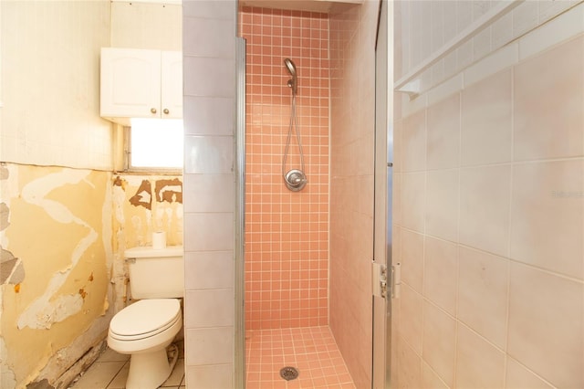 bathroom with a shower stall and toilet