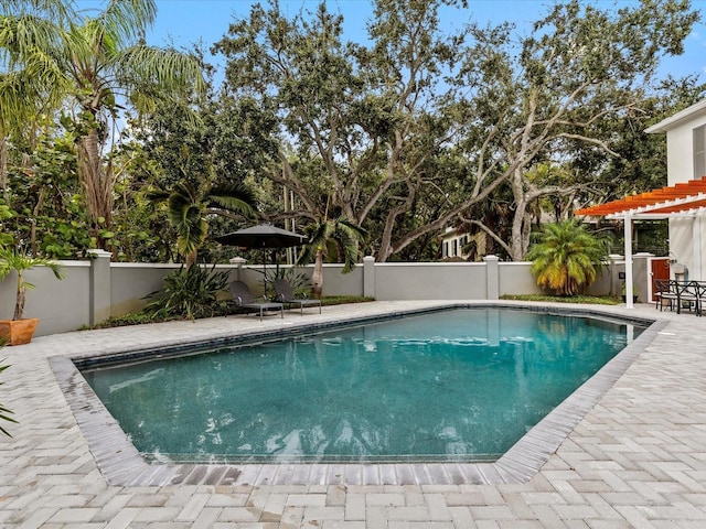 view of pool with a pergola and a patio area