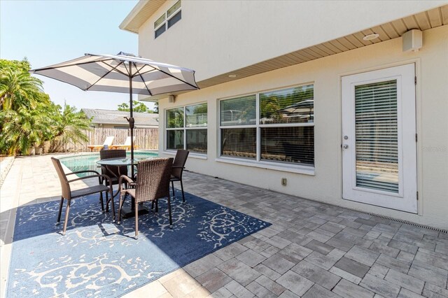 view of patio with fence and a fenced in pool