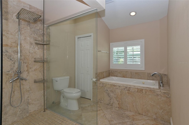 bathroom with independent shower and bath and toilet