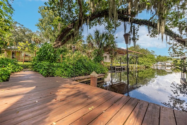 view of dock with a water view