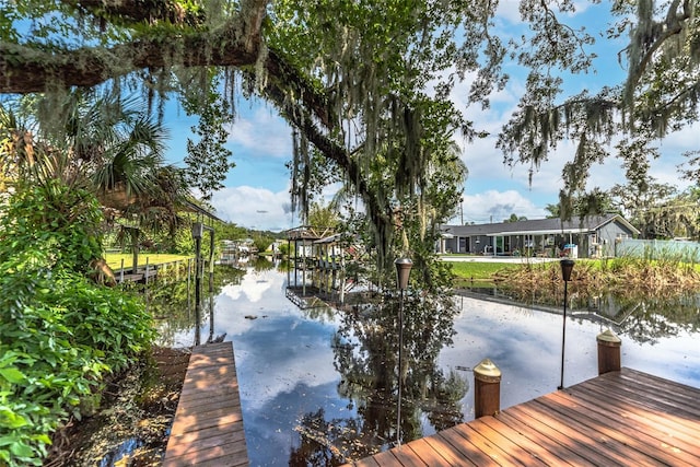 dock area featuring a water view