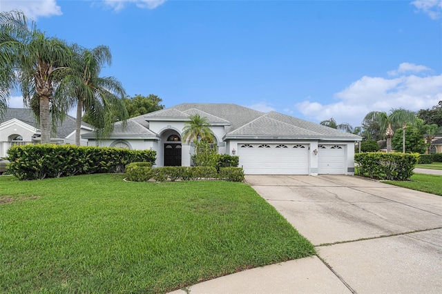 mediterranean / spanish-style house with a front yard and a garage