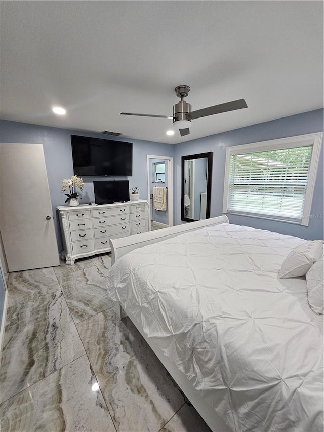 4810 N Galloway Rd, Lakeland, FL 33810 - bedroom featuring light marble finish floors, recessed lighting, and ceiling fan