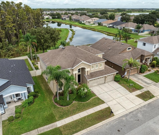 aerial view with a water view