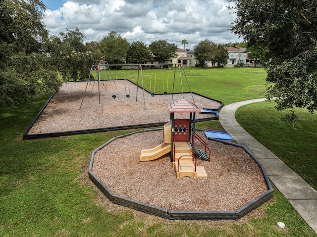 view of jungle gym featuring a yard