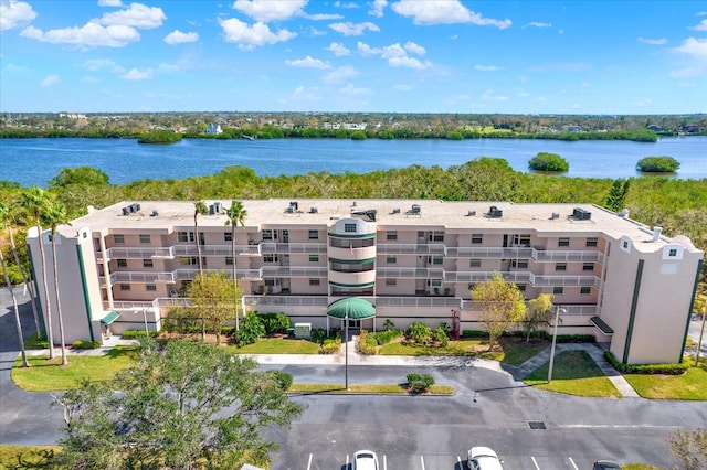 aerial view featuring a water view