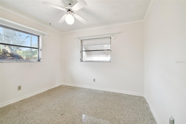 1756 Ashton Abbey Rd, Clearwater, FL 33755 - empty room featuring baseboards, speckled floor, ceiling fan, and ornamental molding