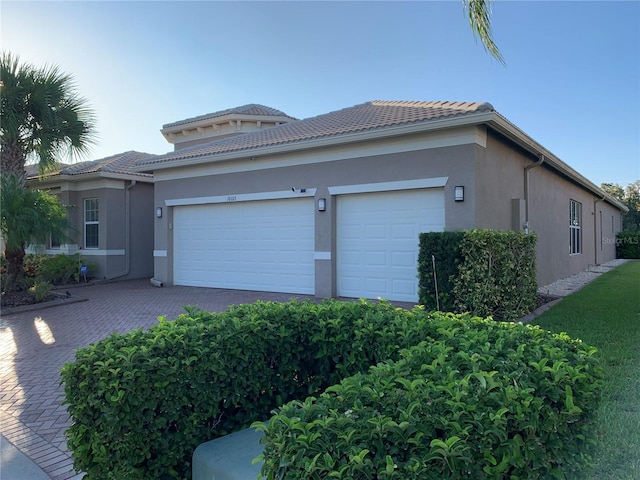exterior space with a garage