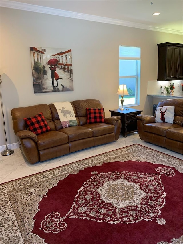 living room featuring ornamental molding