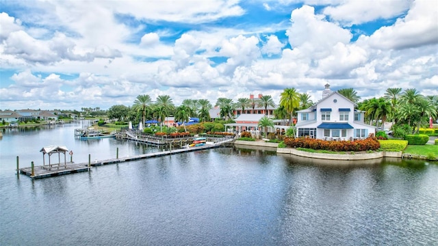 water view featuring a dock