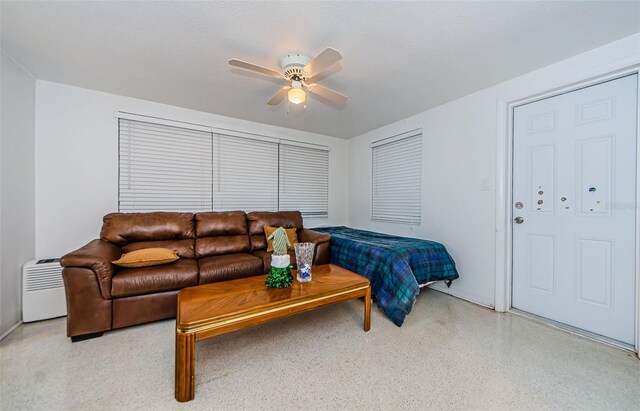 living room with ceiling fan