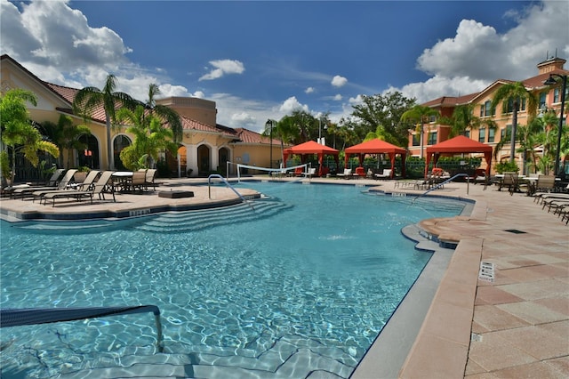 view of swimming pool featuring a patio area