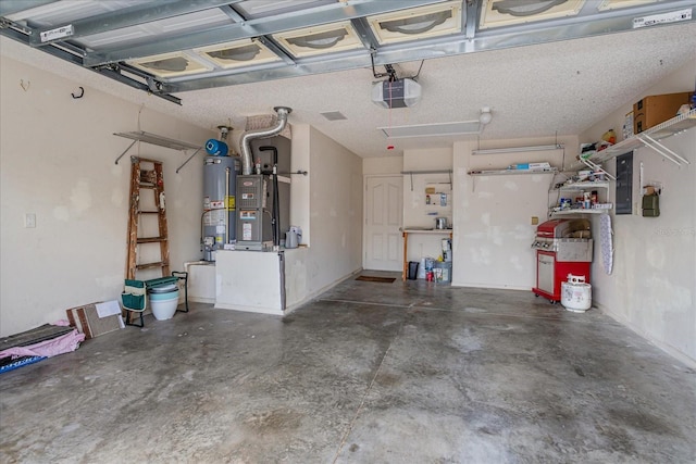 garage featuring gas water heater and a garage door opener