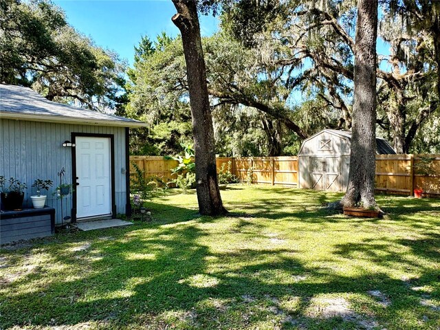 view of yard with a storage unit