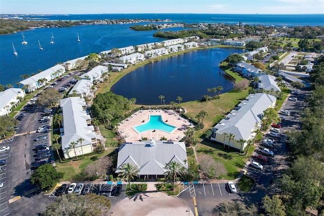 aerial view with a water view