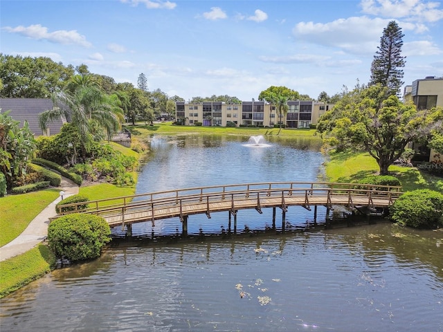 view of dock with a water view