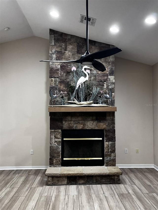 details featuring wood-type flooring and a fireplace