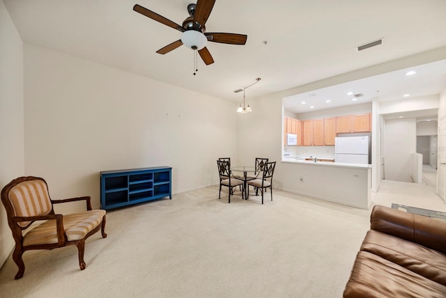 7219 Hamilton Rd Unit 7219, Bradenton, FL 34209 - living area with recessed lighting, visible vents, a ceiling fan, and light colored carpet