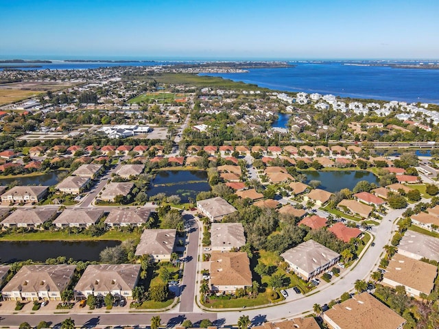 aerial view with a water view