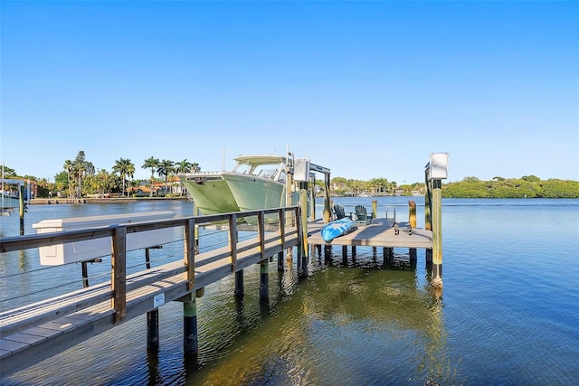 view of dock with a water view