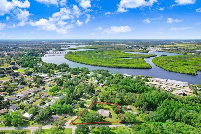 aerial view with a water view