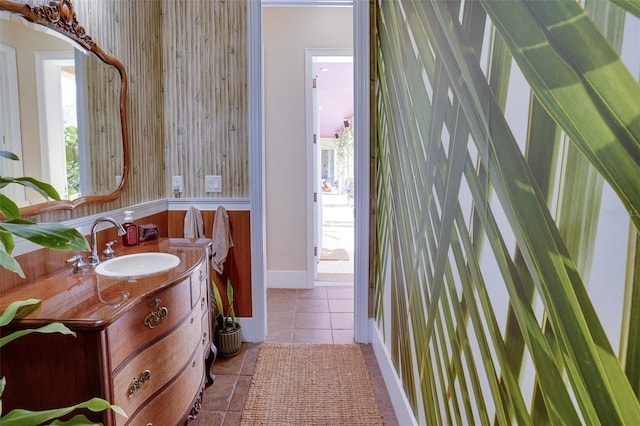 bathroom featuring vanity and tile patterned flooring