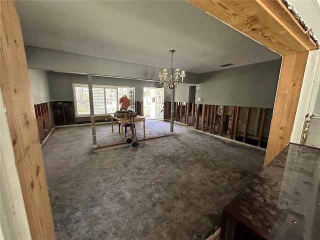 interior space featuring a notable chandelier