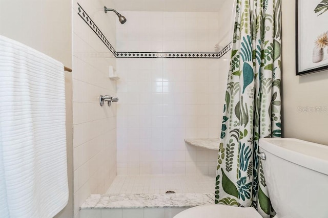 bathroom featuring toilet and a shower with curtain