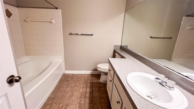 full bathroom featuring vanity, tile patterned flooring, toilet, and shower / bathtub combination